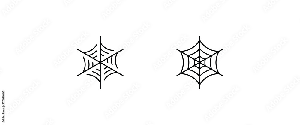 Aufkleber spider web network, cobweb . webs line and flat icons set, editable stroke isolated on white, linear
