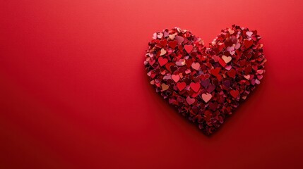 Fototapeta premium Heart Shaped Arrangement of Red Paper Hearts on Red Background