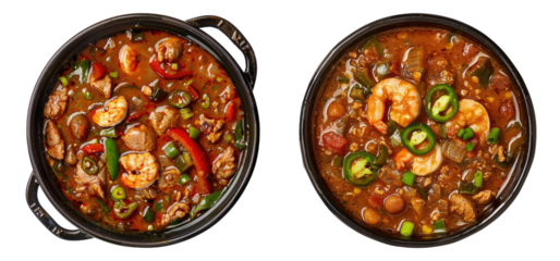 Spicy gumbo isolated on transparent background, set of