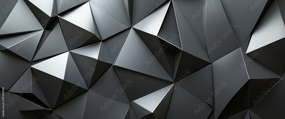Poster intricate geometric patterns of black triangular shapes displayed in an artistic design