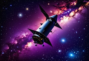 Obraz premium stunning night sky filled bright stars distinct spacecraft silhouettes dark canvas, darkness, celestial, galaxy, moon, cosmos, twinkling, universe