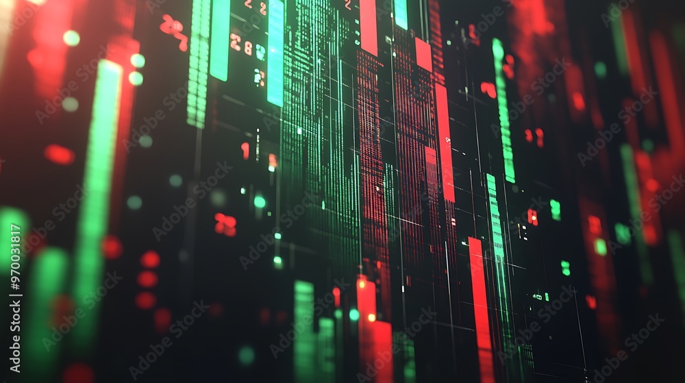 Poster abstract digital background with red and green glowing lines and pixels