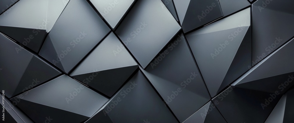 Poster intricate geometric patterns of black triangular shapes displayed in an artistic design