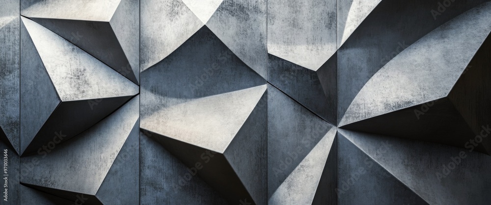 Poster intricate geometric patterns of black triangular shapes displayed in an artistic design