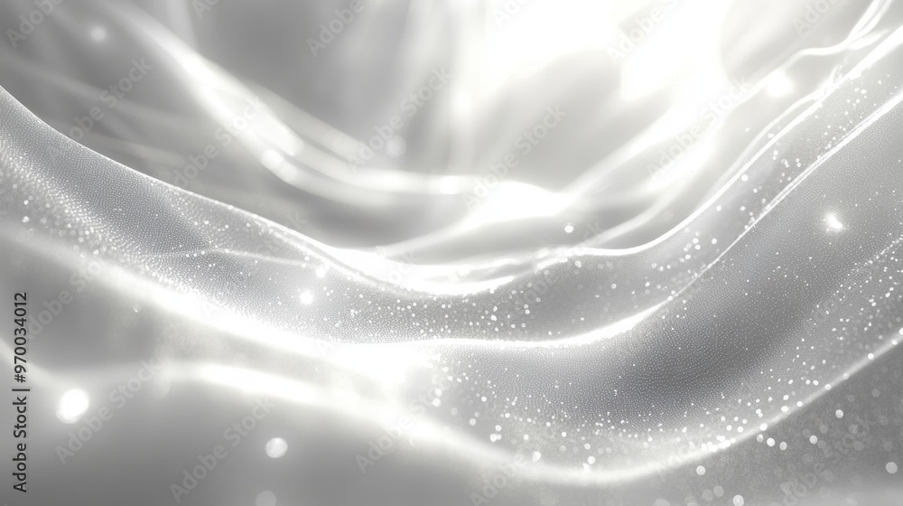 Poster silver white abstract background with light bokeh effect and wavy pattern, suitable for projects abo