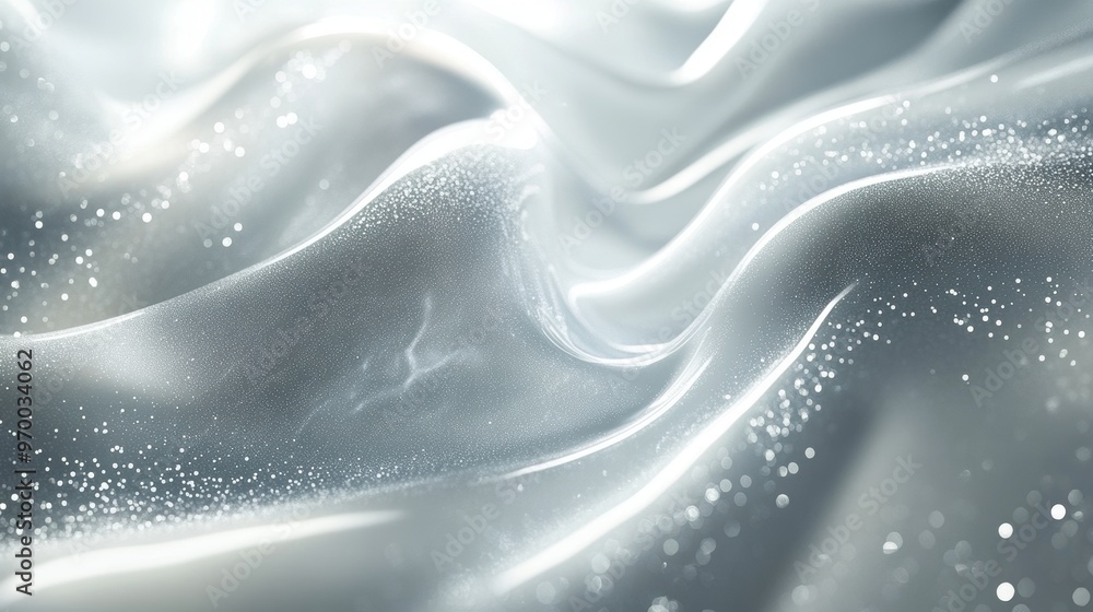 Poster abstract silver white background with light bokeh effect and wavy pattern