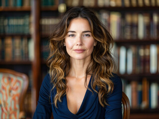 Confident Female Lawyer in Elegant Office Library

