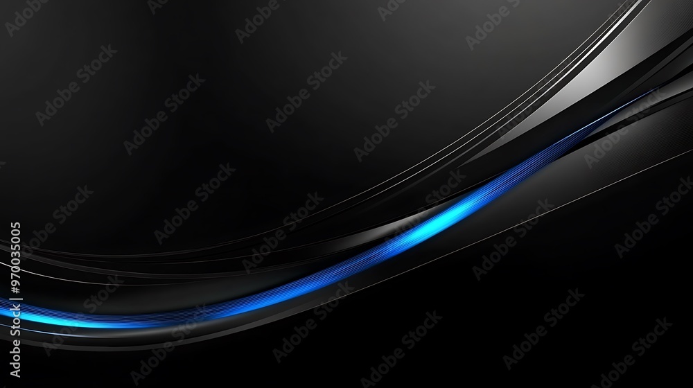 Poster abstract black and blue background with flowing lines and glowing light. futuristic digital design c