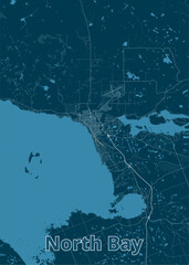 North Bay, Ontario, Canada artistic blueprint map poster