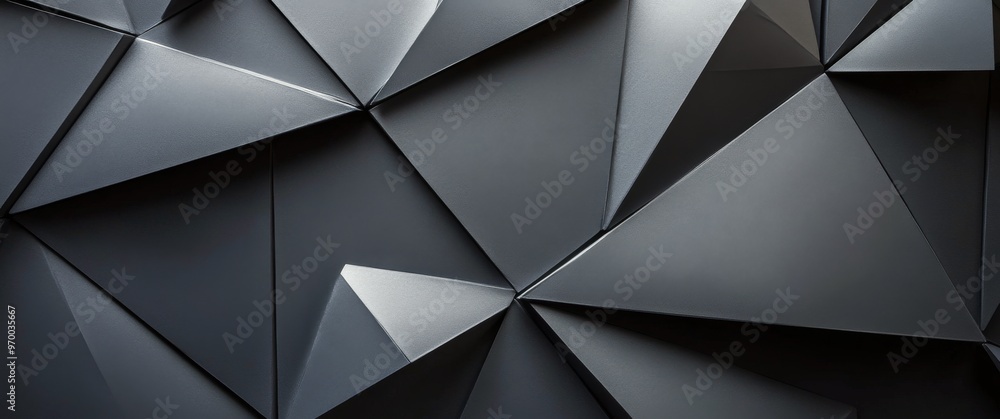 Poster intricate geometric patterns of black triangular shapes displayed in an artistic design