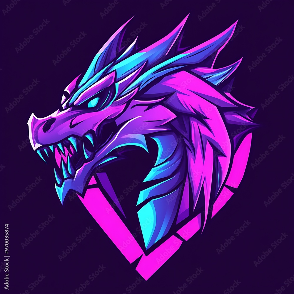 Canvas Prints Neon Dragon Head Illustration, Cyber, Gaming Logo