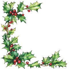 Christmas Holly garland border illustration with transparency