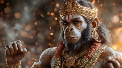 Hanuman, Hindu God, Monkey God, Deity, Divine, Powerful, Faith, Religion, Spirituality, Mythological, Legend, Indian Mythology, Epic, Ramayana, Art, Illustration, Digital Art, 3D Art, Rendering