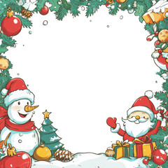 Christmas scene border illustration with snowman, with transparency