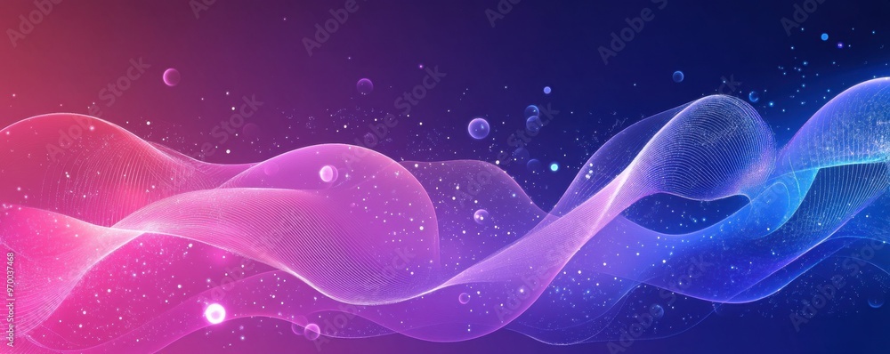 Aufkleber abstract purple background featuring wavy lines and bubbles in a dynamic design
