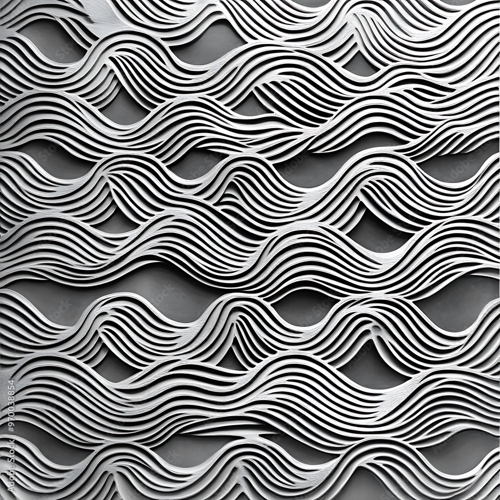 Poster abstract pattern of waves in gray and white colors