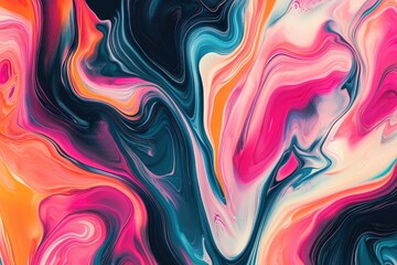 Fototapeta premium Contemporary fluid art pattern with vibrant swirls in dynamic colors for creative design.