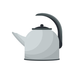 Kitchenware element concept. White teapot. Dishware and kitchen appliance. Equipment of cafe or restaurant. Template and layout. Flat vector illustration isolated on white background