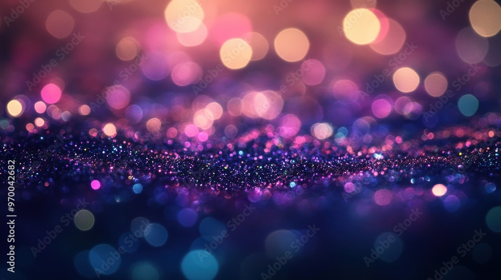 Sticker Abstract Background with Purple and Blue Bokeh and Glitter