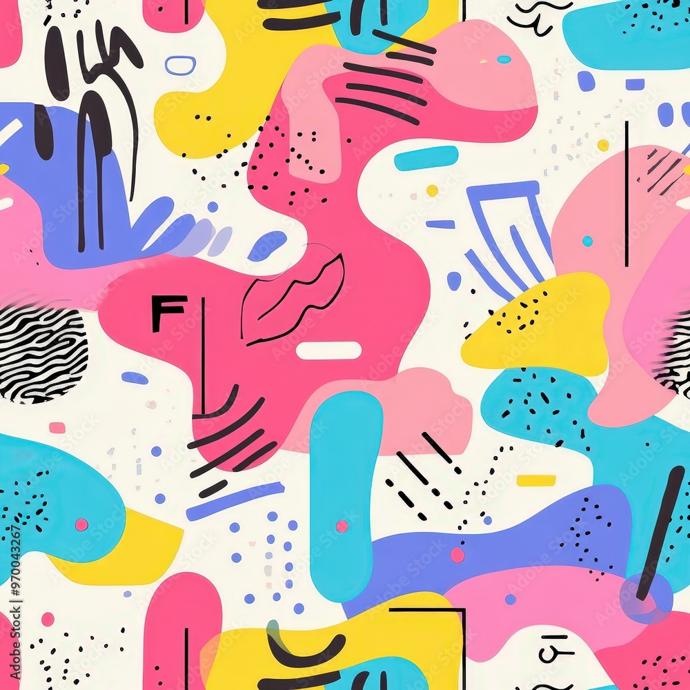 Poster vibrant abstract memphis pattern with colorful geometric shapes for creative design.