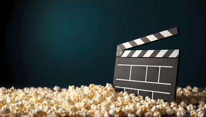Cinema, popcorn, clapperboard theme with a copy space