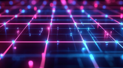 Futuristic high-tech grid pattern with illuminated neon lights.