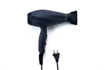 hair dryer with plug isolated on white background