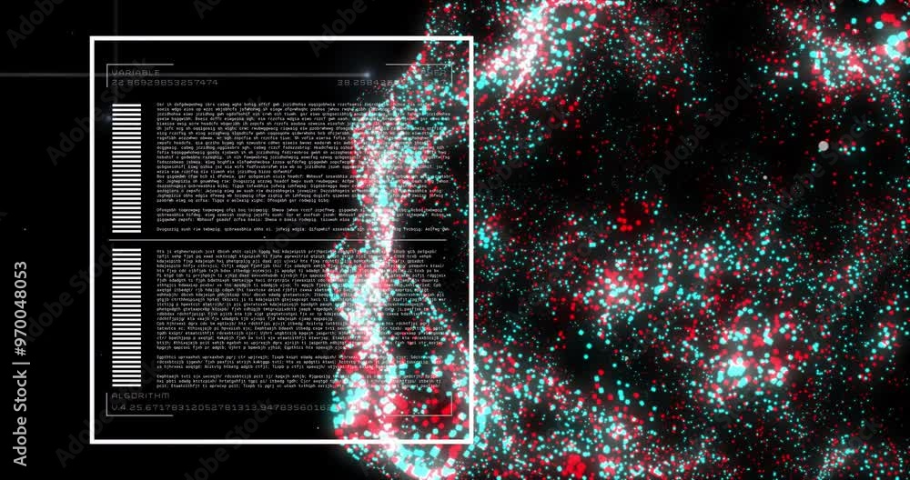 Poster animation of digital data processing binary coding over floating mesh on black background