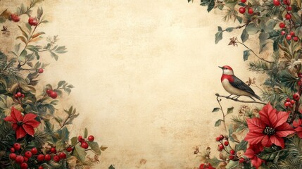 Merry Christmas, Happy New Year vintage greeting card. Flatlay with place for text. Background, poster template in Xmas and Noel style. Beautiful nostalgic craft design and layout.