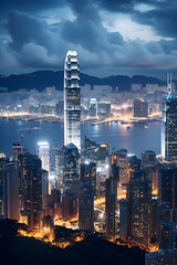 Urban Giants: An Impressive Display of Hong Kong's Skyscraper-Filled Skyline