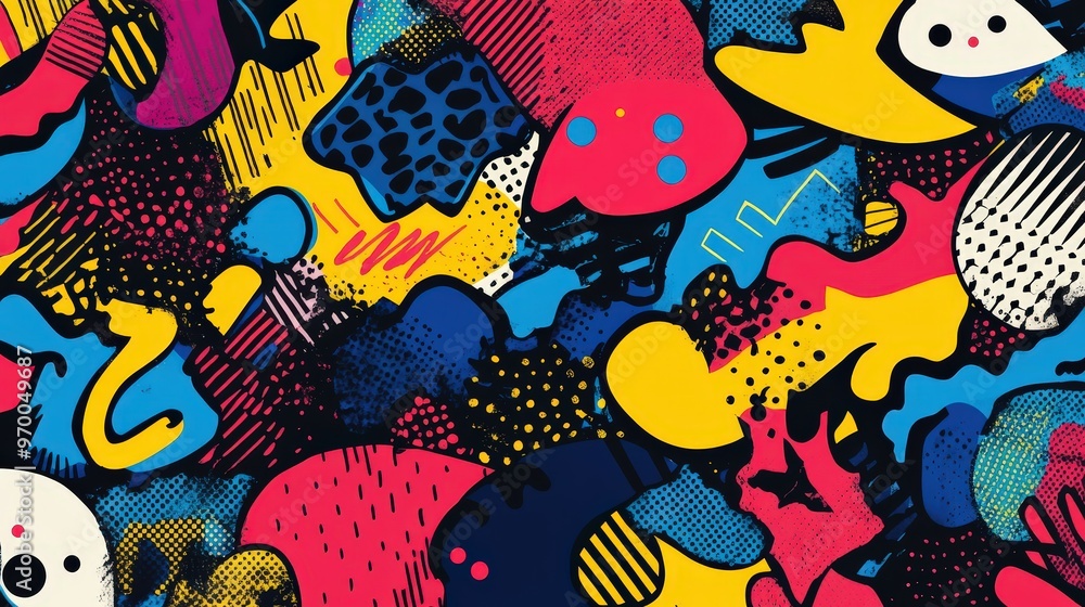 Poster bold abstract pop art inspired pattern design for creative projects.