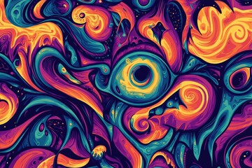 Psychedelic swirling patterns with vibrant abstract designs.