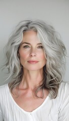 White caucasian mature woman portrait with silver hair