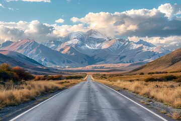 Naklejka premium Serene Mountain Road: A Journey Through Majestic Landscapes