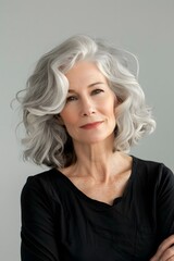 White caucasian mature woman portrait with silver hair