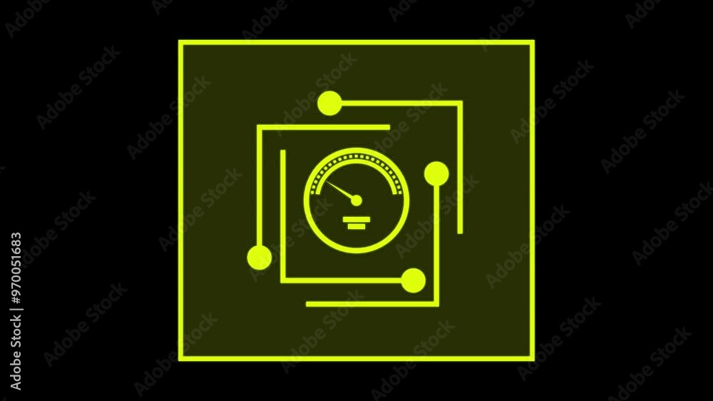 Poster digital car speedometer 4k glowing animation yellow background. technology speedometer performance r