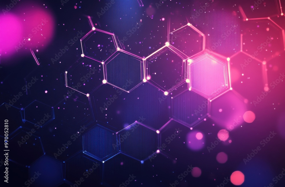 Aufkleber abstract background featuring neon hexagons and glowing particles in a technology-inspired design