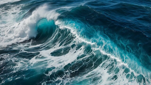  A landscape image of the raging blue tide waves flowing over the ocean, Blue nature background