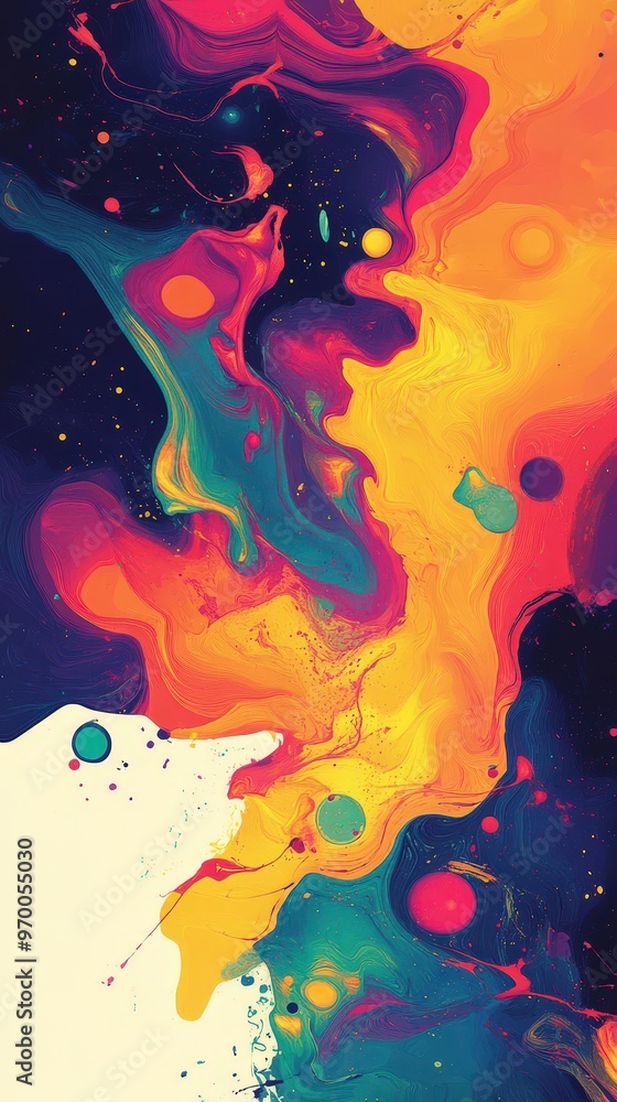 Poster vibrant abstract phone background with dynamic colorful swirls and patterns.