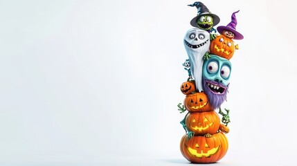 Stack of Jack-o'-Lantern with Cute Halloween Characters.