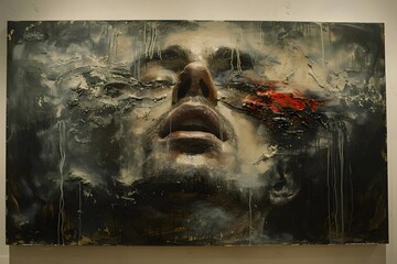 Evocative Portrait of a Man Emerging from Abstract Turmoil