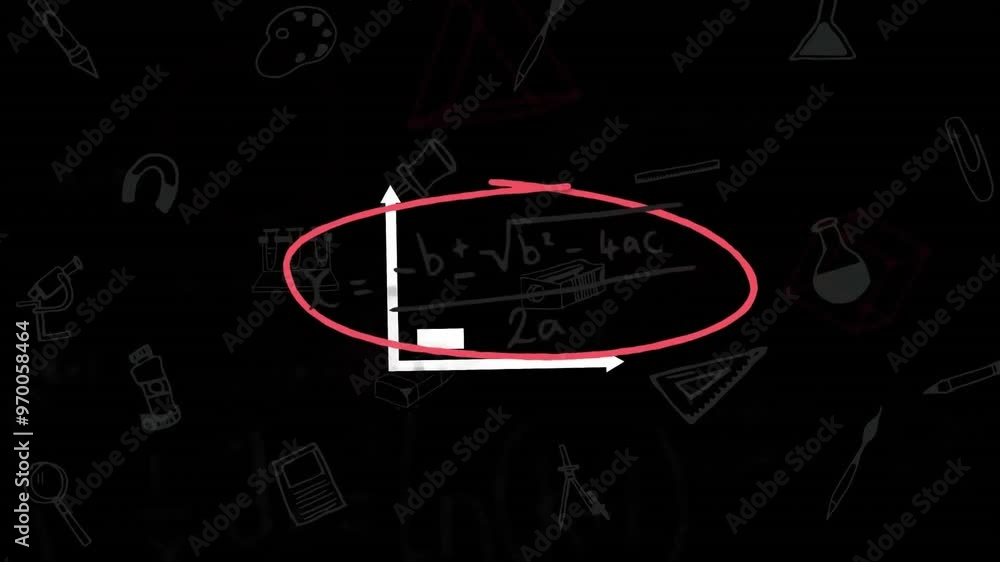 Poster animation of statistics and mathematical data processing over black background