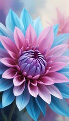 Fototapeta premium Closeup of a lush vibrant blue and pink dahlia floWER
