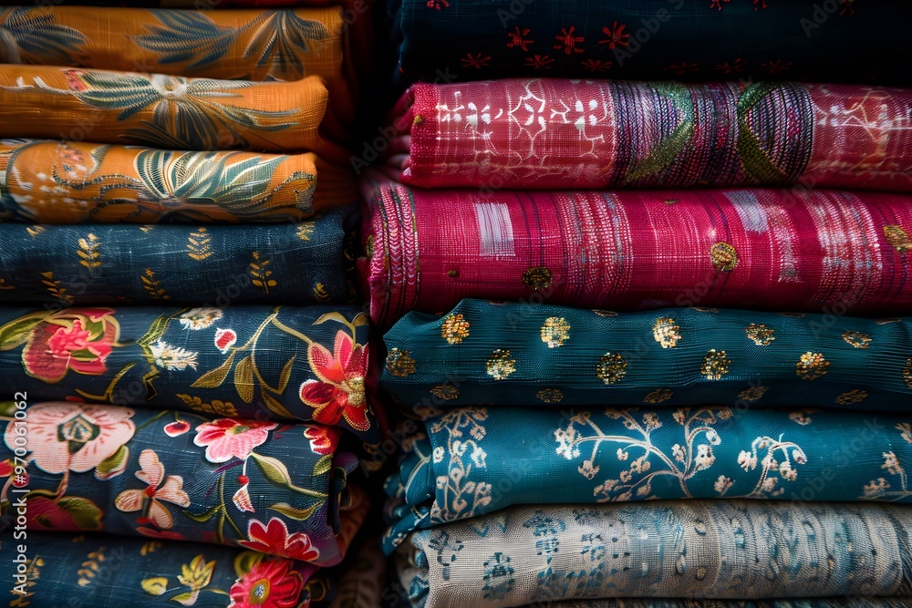 Aufkleber vibrant collection of colorful fabrics showcasing intricate patterns and textures