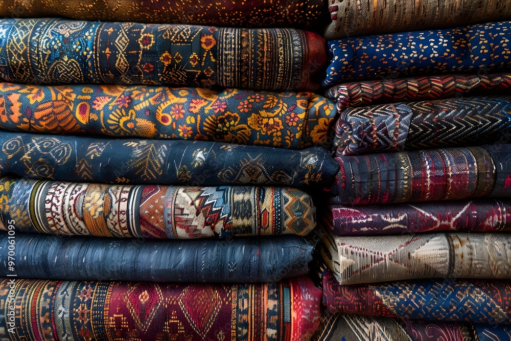 Poster vibrant collection of textiles showcasing intricate patterns and rich colors