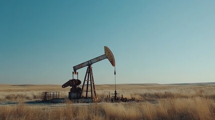 Fototapeta premium Rusty Oil Pump Jack in a Field of Tall Grass