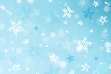Snowy abstract background with frame made from snowflakes. Beautiful falling snowflake