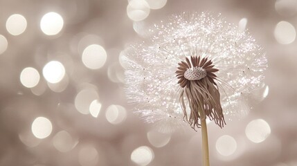 Delicate Dandelion Seed Head with Bokeh Lights