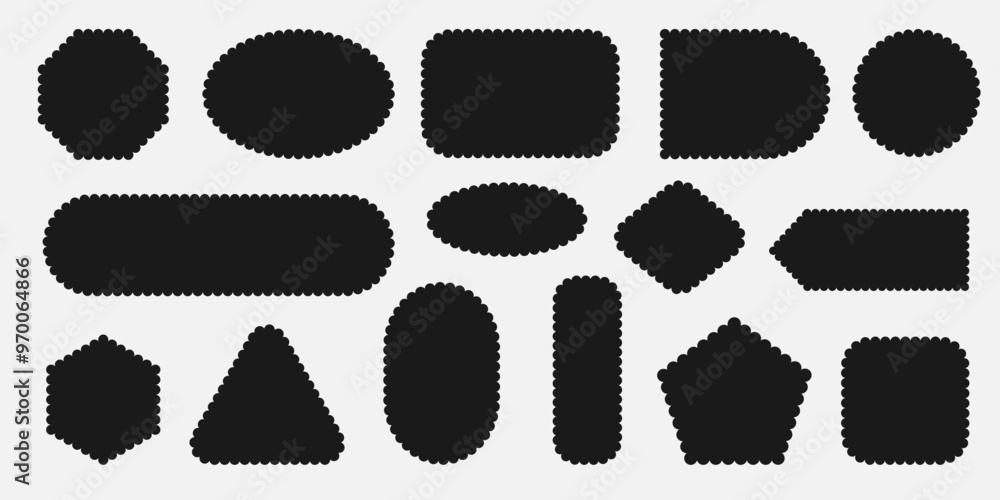 Poster black scalloped wavy edge geometric shapes collection. various silhouette frame icon. rectangle elli