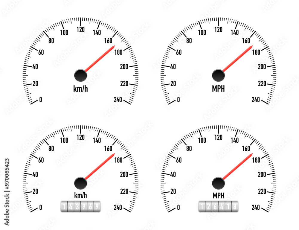 Poster realistic speedometer isolated on white background. racing speedometer. engine power concept templat